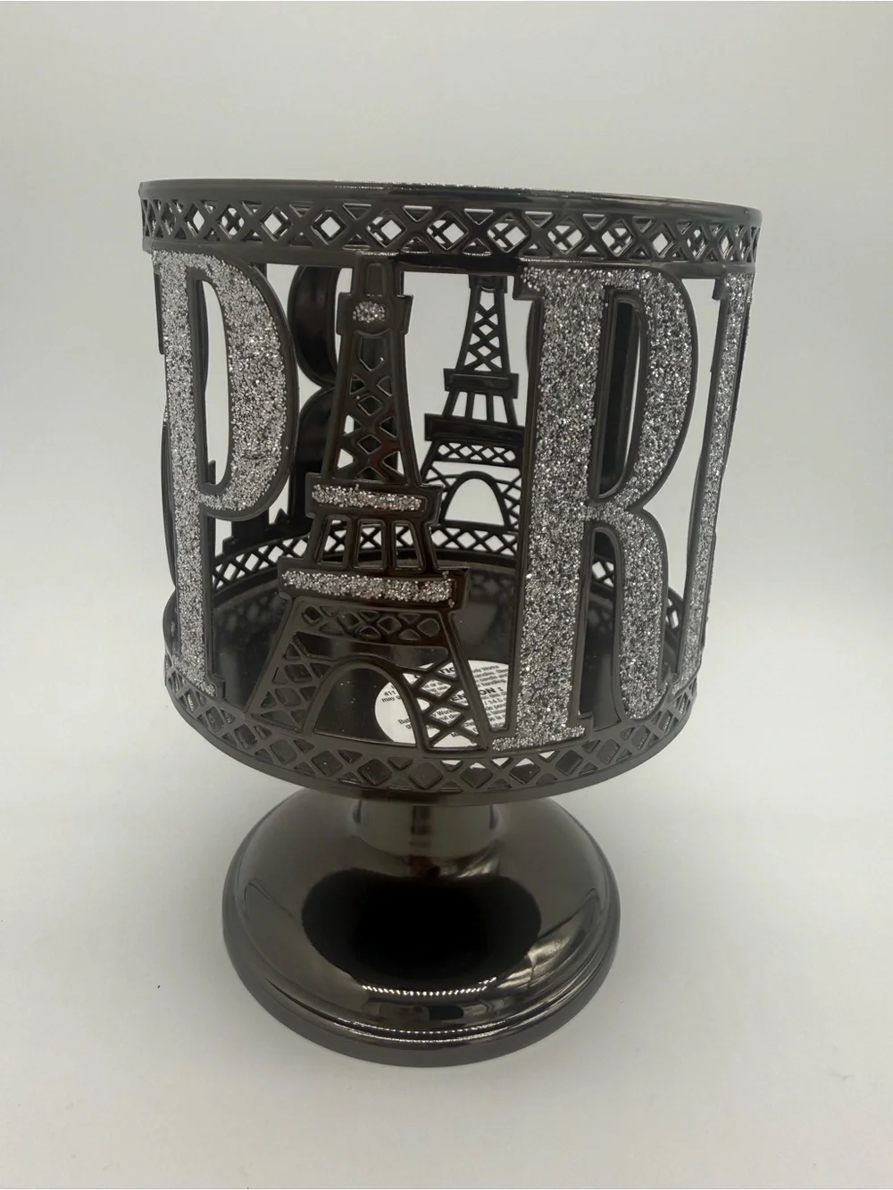 Bath And Body Works Glitter Paris Pedestal 3-Wick Candle Holder Sleeve Metal New - Picture 4 of 7